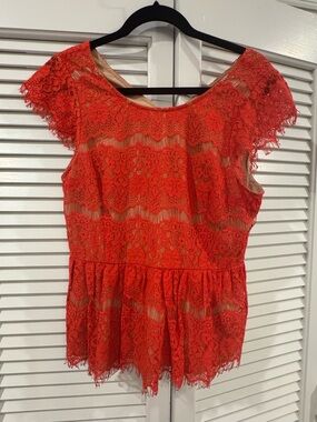 Maeve Red Lace V-neck Peplum Blouse